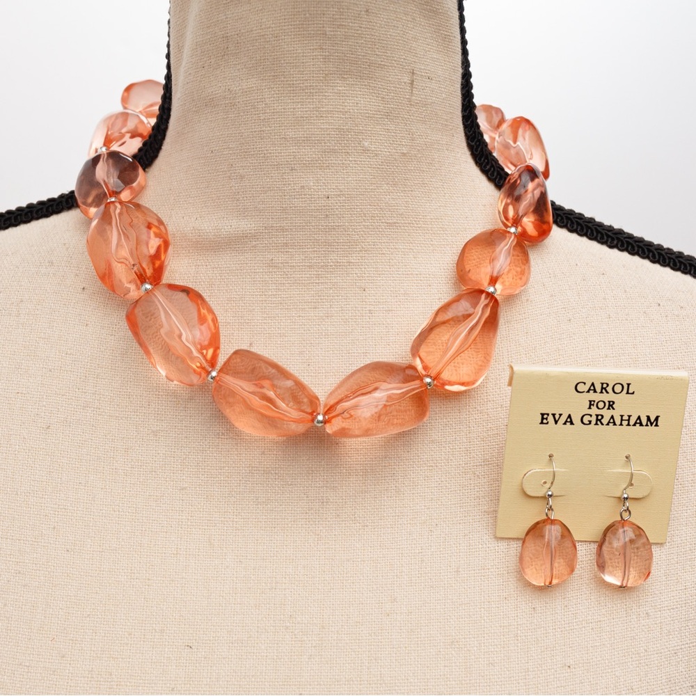 Chunky beaded jewelry set transparent peach Carol for Eva Graham